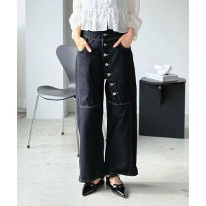 ジーンズ デニム デニムパンツ ボタンデザインラフデニムパンツ レディース