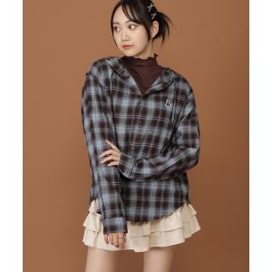 ブラウス シャツ 「UNISEX」ALAND／チェックフード長袖シャツ レディース メンズ