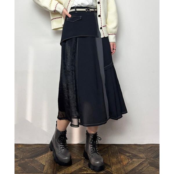 スカート アシメバイカラーフレアスカート