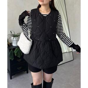 ベスト ジレ キルティングパールペプラムジレ レディース