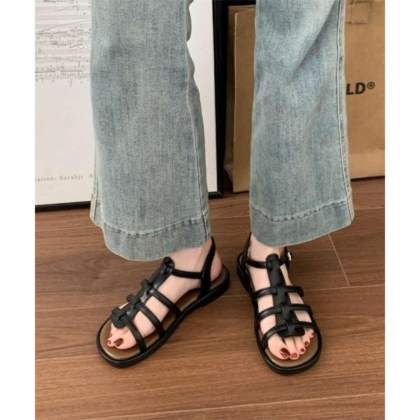 サンダル 大人っぽいフラットサンダル レディース