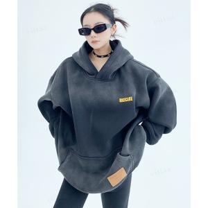 パーカー 韓国ファッション OISISヴィンテージウォッシュロゴカラーフーディー レディース メンズ