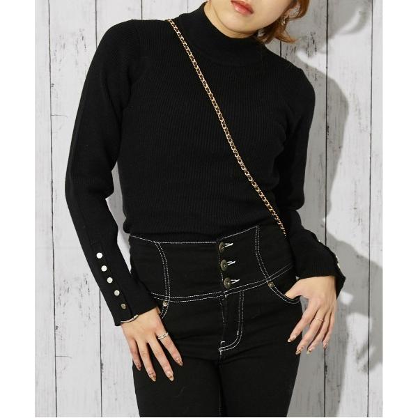 ニット セーター 「袖ボタン×リブ」レディース ハイネックニット 美シルエット シンプル 秋冬 レデ...