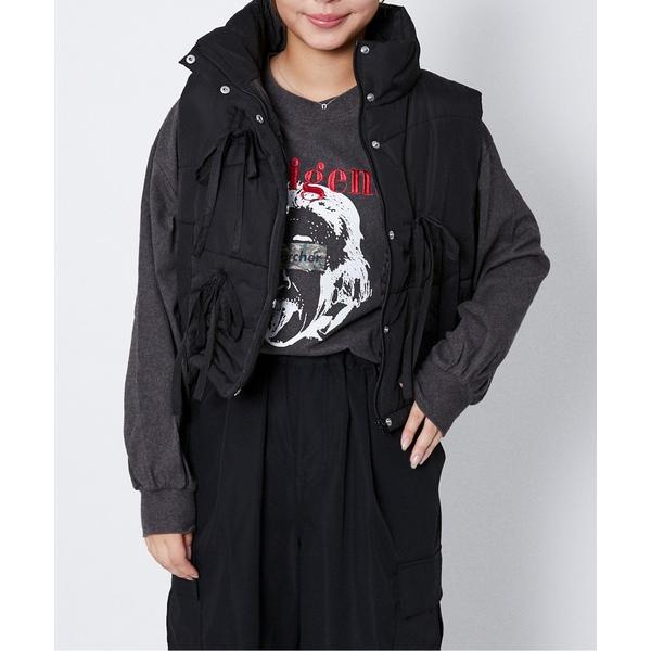 ベスト ジレ 「ドロストリボン×中綿」レディース ベスト アウター ショート丈 体型カバー 秋冬 レ...