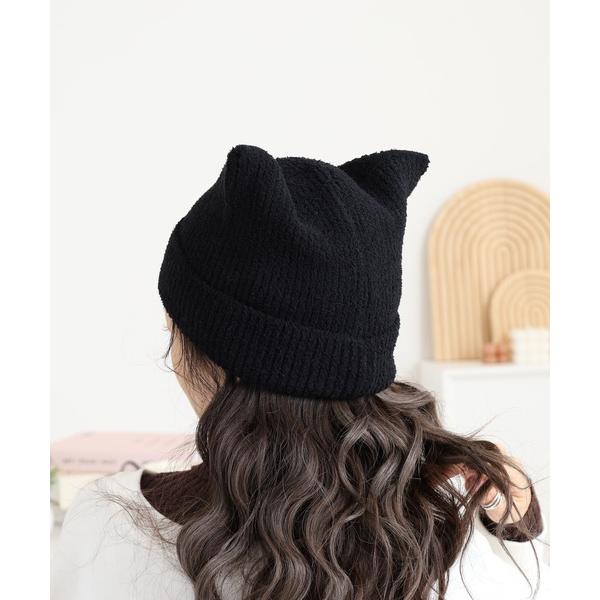 ニット帽 ニットキャップ マイクロファイバー素材　猫耳ワッチ レディース