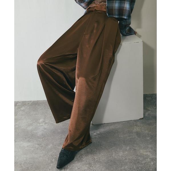 パンツ サテンタックワイドパンツ レディース