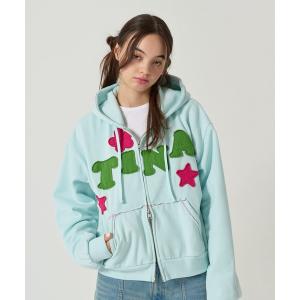 パーカー 裏起毛 ロゴパッチワーク フーディー TINA：JOJUN レディース
