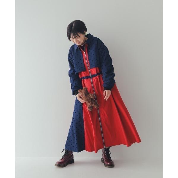 ワンピース フロッキードットzipperジャケットワンピース