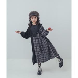 ワンピース 2ピースモノトーンチェック柄ワンピース キッズ 子供服 女の子