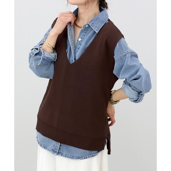ベスト ジレ T/RVネックニットベスト レディース