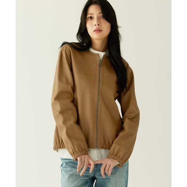 ジャケット ノーカラージャケット ラムレザージャケット ノーカラー リバーシブル レディース