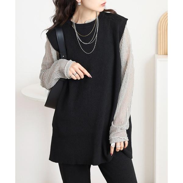 ベスト ジレ リブニットバックスリットタンク レディース