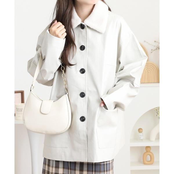 カバーオール ボア付きフェイクレザーカバーオール レディース