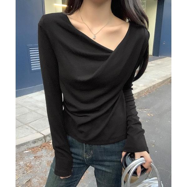 tシャツ ドレープネックロングスリーブトップス レディース