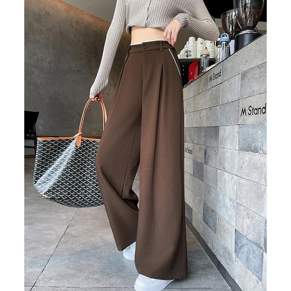 パンツ パイピングタックワイドパンツ レディース