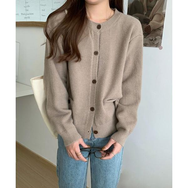 カーディガン シンプルクルーネックニットカーディガン レディース