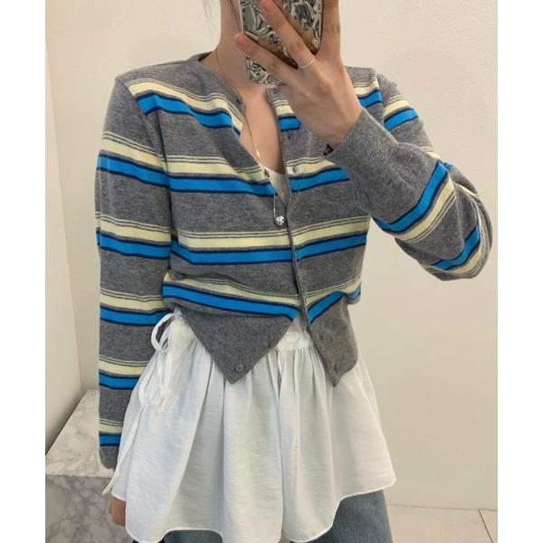 トレーナー スウェット 配色ボーダーニットカーディガン レディース