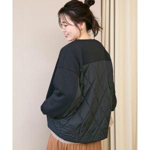 ブルゾン アウター ダンボール×キルトノーカラーコクーンブルゾン レディース