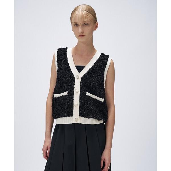 ベスト ジレ リボンヤーンカーディガンニットベスト レディース