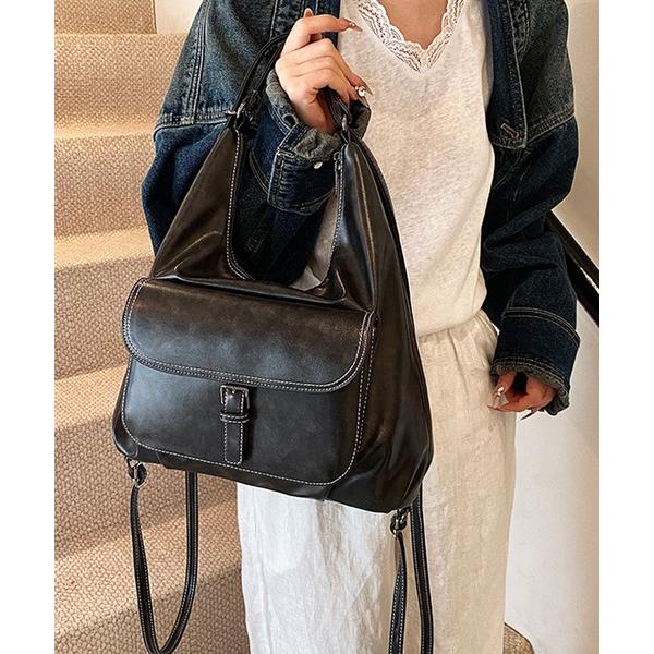 デイバック リュック 2WAY フラップポケットレザータッチリュック/ショルダーバッグ/トートバッグ...