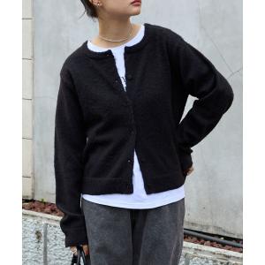カーディガン 2WAYクルーネックモヘアタッチニットカーディガン レディース