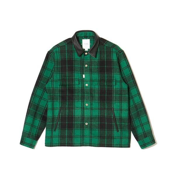 ブルゾン アウター LEATHER COLLAR CHECK CPO SHIRT メンズ