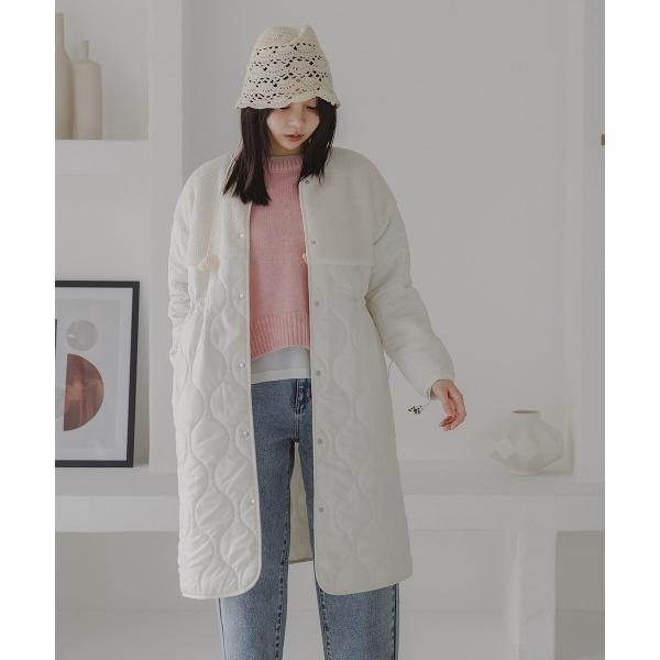 ノーカラーコート コート 小さいサイズ　ボア切り替えキルティングミドルコート　低身長さん・小柄女性 ...