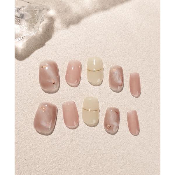 ネイルチップ ネイルシール 水光ネイルピンクニュアンスゴールドミラーラインショートスクエアネイルチッ...