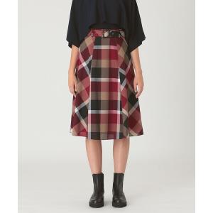 スカート クレストブリッジチェックウールポリエステルフレアスカート
