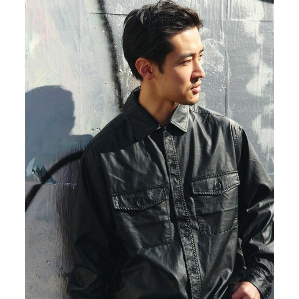 シャツ フェイクレザー CPO シャツ メンズ