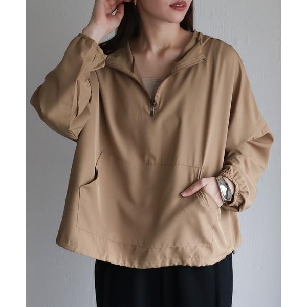 パーカー ハーフジップフーディープルオーバー レディース