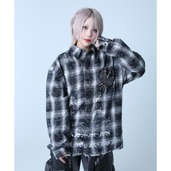 シャツ ZERO PYRAMID(ゼロ ピラミッド)オーバーサイズ オンブレーチェックシャツ メンズ...