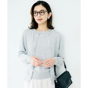 カーディガン 「洗える/アンサンブル可/ウール100%」ウールクルーカーディガン レディース