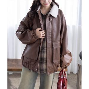 ブルゾン アウター ボア付きレザーロング丈ブルゾン「大人 カジュアル 着回し力抜群」 レディース