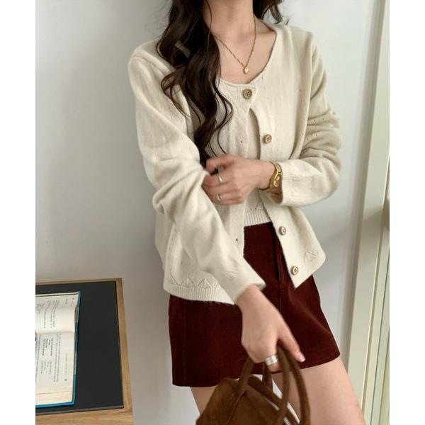 カーディガン 「WEB限定」ウッドボタンニットカーディガン+キャミアンサンブル「オフィスカジュアル ...