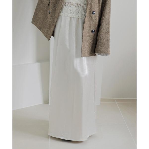 スカート ウエストゴム サテンセミフレアスカート