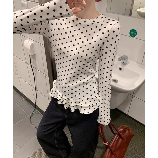 tシャツ Nia(ニア)/フリルレイヤード　ポルカドットロンT レディース