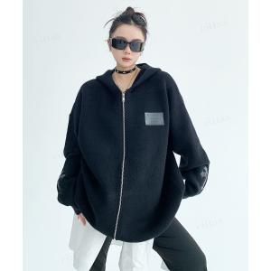 パーカー 韓国ファッション フード付きクロスジップニットパーカー レディース