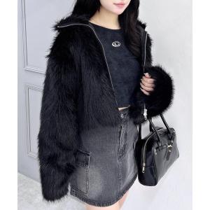 ブルゾン アウター フロントジップスタンドカラーエコファーコート レディース