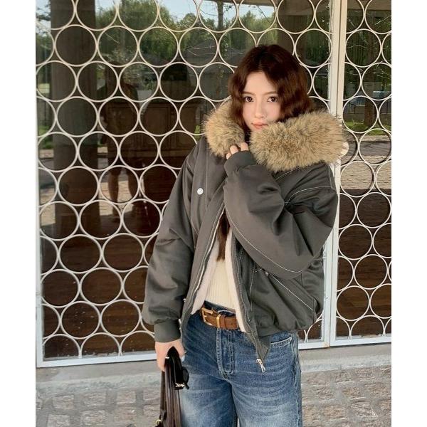 ブルゾン アウター 「LAMPOON」フェイクファーフードブルゾン レディース