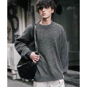 セーター ニット オーバーサイズウール混メランジプルオーバーニット/天竺編みクルーネック長袖セーター メンズ レディース