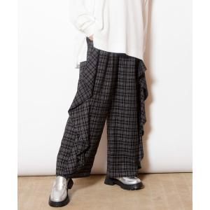 パンツ チェックカスケードパンツ レディース
