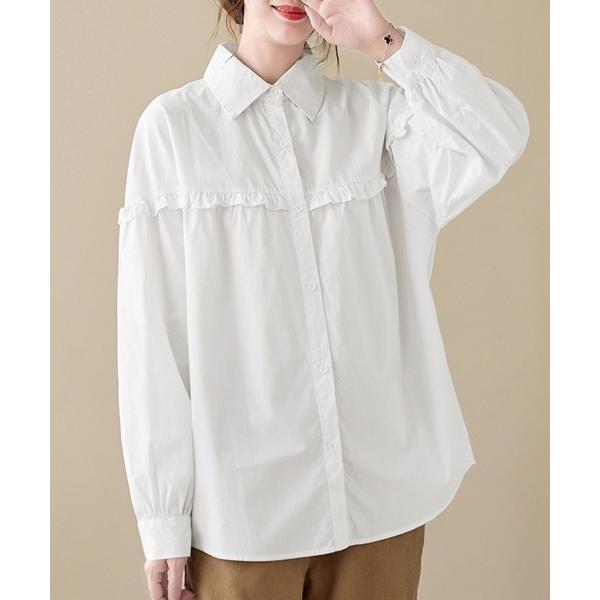 ブラウス シャツ フリルデザインストライプブラウス レディース
