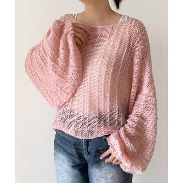 ニット セーター ざっくり編みシースルーニットトップス レディース