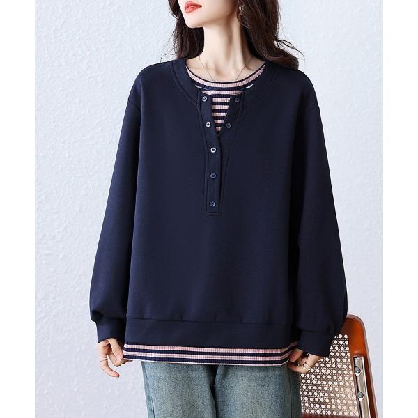 tシャツ ボタン付きレイヤードトップス レディース