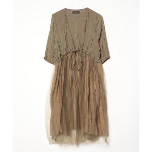 「CAWAII」 「FRENCH PAVE」7分袖ブラウス M カーキ レディース