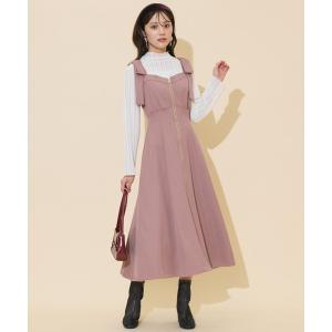 ワンピース 「再入荷」ショルダーリボンフロントZIPワンピース