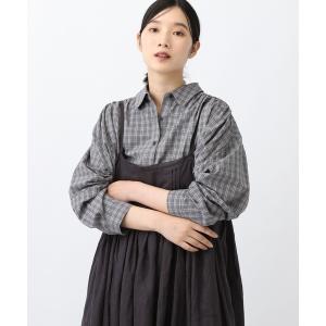 ブラウス シャツ 「natural by clip」CRミニチェックギャザーブラウス レディース