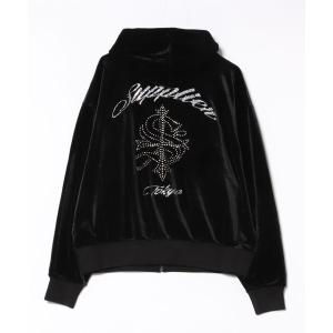 パーカー SUPPLIER/サプライヤー/CROSS RHINESTONE VELOUR ZIP HOODIE メンズ レディース