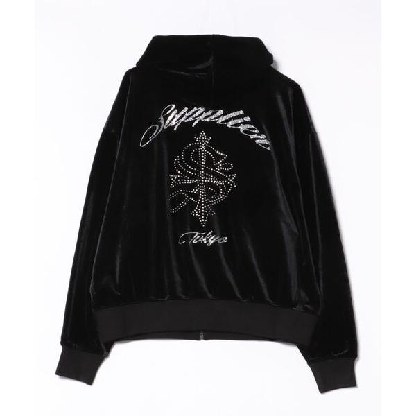 パーカー SUPPLIER/サプライヤー/CROSS RHINESTONE VELOUR ZIP H...